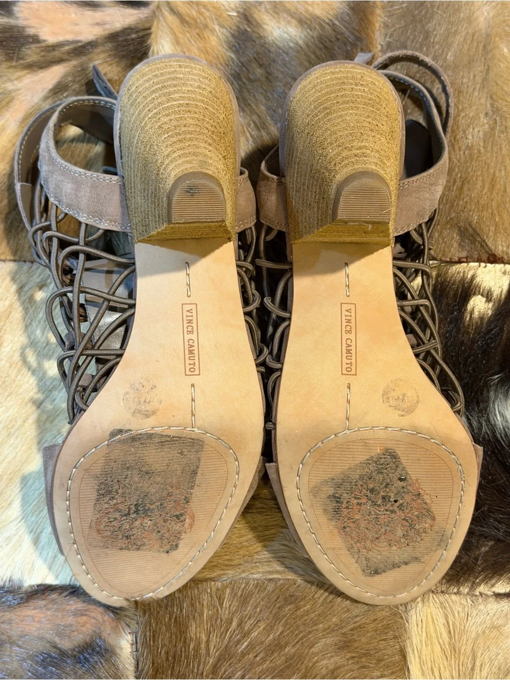 Vince Camuto Taupe Lace-Up Caged Open-Toe Heels